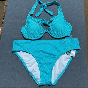 NEW- VM Aqua Blue Bikini W/Underwire Bra & Removable Pads Sz. Large